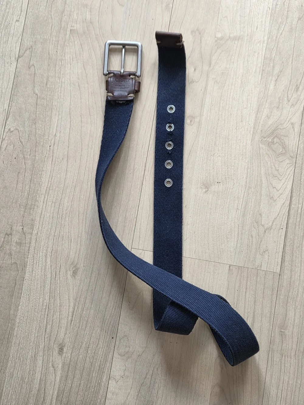 J. Crew Navy Canvas Belt with Brown Leather Trim & Tan Belt. Two Belts.